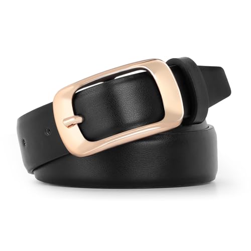 XZQTIVE Frauen Ledergürtel für Jeans Hosen, Schwarz/Braun Taille Kleid Gürtel mit Gold/Silber Schnallen, Fit Größen S bis XL von XZQTIVE