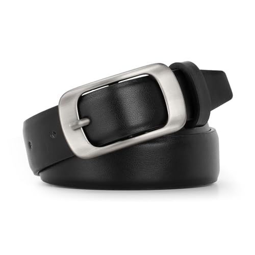 XZQTIVE Frauen Ledergürtel für Jeans Hosen, Schwarz Taille Kleid Gürtel mit Silber Schnallen, Fit Größen M von XZQTIVE