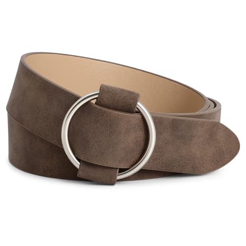 XZQTIVE Gürtel Damen Ledergürtel mit Kreis Schnalle No Pin & Hole Verstellbare Taille Gürtel für Jeans Gürtel aus Wildleder, Kaffee, Fit Taille Größe unter 105cm von XZQTIVE