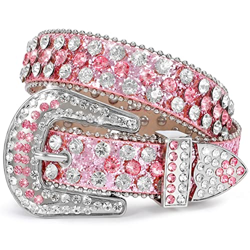 XZQTIVE Gürtel Kinder Glitzer Gürtel für Jungen Mädchen Kinder Strass Gürtel Western Cowboy Cowgirl Kindergürtel mit Diamant Kristall Taille Gürtel Bling Gürtel (Rosa,85cm) von XZQTIVE