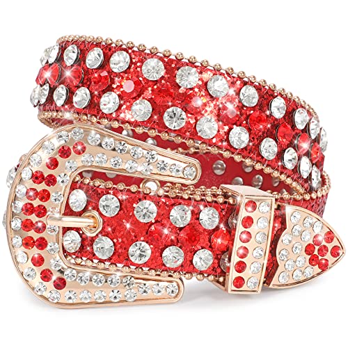 XZQTIVE Gürtel Kinder Glitzer Gürtel für Jungen Mädchen Kinder Strass Gürtel Western Cowboy Cowgirl Kindergürtel mit Diamant Kristall Taille Gürtel Bling Gürtel (Rot,75cm) von XZQTIVE