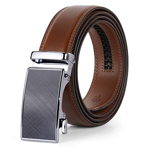 XZQTIVE Herren Gürtel Leder-Ratschengürtel für Herren Verstellbarer Automatikgürtel mit Klick-Schiebeschnalle, 35mm Breite, Gürtel für Business-Anzug,115cm, Braun von XZQTIVE