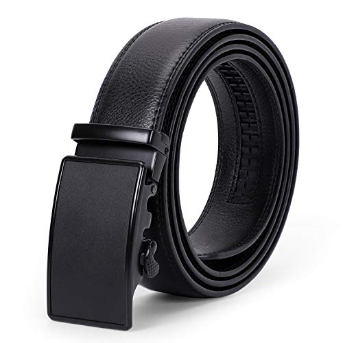 XZQTIVE Herren Gürtel Leder-Ratschengürtel für Herren Verstellbarer Automatikgürtel mit Klick-Schiebeschnalle, 35mm Breite, Gürtel für Business-Anzug,115cm, Schwarz von XZQTIVE