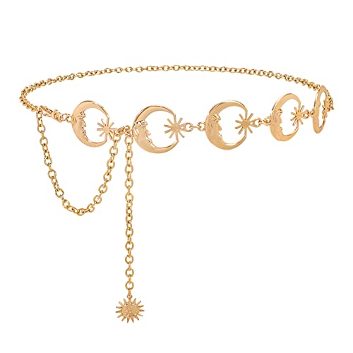 XZQTIVE Kettengürtel für Damen Mädchen Taille Kettengürtel Mond Körperbauchkette (Gold,110cm) von XZQTIVE