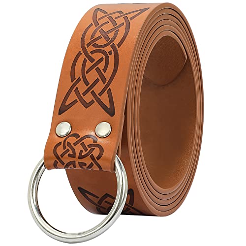 XZQTIVE Mittelalter Gürtel Wikinger Gürtel für Herren Damen, Renaissance Rittergürtel Geprägtes PU Leder O-Ring Gürtel für Wikinger Halloween Cosplay Kostüm, Braun(Silberne Schnalle) von XZQTIVE