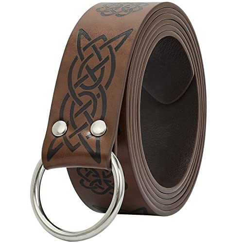 XZQTIVE Mittelalter Wikinger Gürtel für Herren Damen Renaissance Gürtel für Wikinger Rittergürtel Geprägtes PU Leder O-Ring Gürtel Halloween Cosplay Kostüm von XZQTIVE