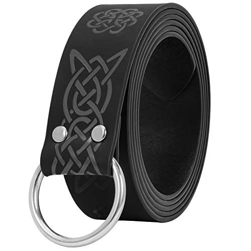 XZQTIVE Mittelalterlicher Wikinger Gürtel für Herren Damen, Renaissance Rittergürtel Geprägtes PU Leder O-Ring Gürtel für Wikinger Halloween Cosplay Kostüm (Schwarz(Silberne Schnalle), Länge 165cm) von XZQTIVE