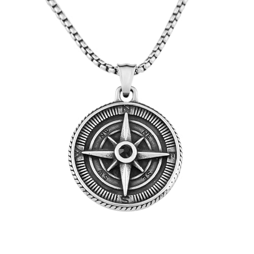 XZZHIHHA Herren Halskette Punk Vintage Stain1less Wikinger Kompass Anhänger Halskette Biker Kompass Halsketten Für Männer Mode Amulett Schmuck Geschenke2024 XZZHIHHA Herren Halskette Punk Vintage Stain1less Wikinger Kompass Anhänger Halskette Biker Kompass Halsketten Für Männer Mode Amulett Schmuck Geschenke2024 von XZZHIHHA