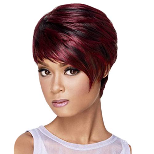 Temperament Perücke Mode Perücken Unordentliches Haar Faser Rot Weibliches Haar Synthetische Perücke Perücke Damen Kurz Echthaar (Red, One Size) von XZincer