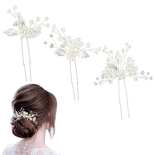 3 Stücke Hochzeit Haarnadeln Silber Brautjungfer Haarschmuck Blatt Haarspangen Für Hochzeit Braut Haarteile Strass Blumenmädchen Perle Haarspangen Frauen Silber Abschlussball Haar Dekorative Bling 3 Stücke Hochzeit Haarnadeln Silber Brautjungfer Haarschmuck Blatt Haarspangen Für Hochzeit Braut Haarteile Strass Blumenmädchen Perle Haarspangen Frauen Silber Abschlussball Haar Dekorative Bling von XZtimes