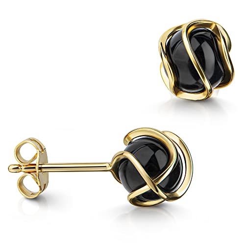 XAANA Damen-Ohrstecker mit schwarzer Onyx-Perle 14 kt / 585er Gelbgold AMZ0545 von Xaana