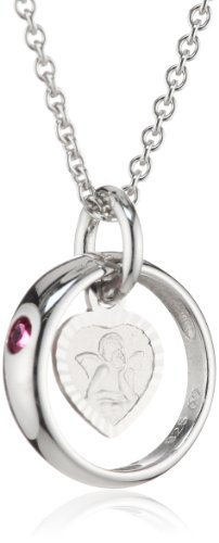 XAANA Mädchen-Taufkette Taufring synth. Rubin mit Schutzengel-Einhänger inkl. Kette 36/38 cm aus 925er Sterlingsilber AMZ0304 von Xaana