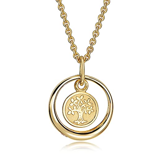 Xaana Taufkette Taufring mit Zirkonia und Lebensbaum/Baum des Lebens -Einhänger aus 333er Gelbgold inkl. vergoldeter Silberkette 36/38cm AMZ0484 von Xaana