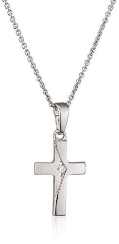 Xaana Damen-Kette mit Anhänger Premium Kreuz 925 Silber rhodiniert Zirkonia weiß Rundschliff 45 cm - AMZ0437 von Xaana