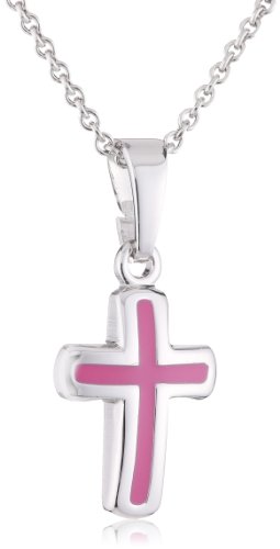 Xaana Kinder-Anhänger Kreuz pink lackiert incl Kette 36 38 cm 925 Sterling Silber AMZ0092 von Xaana