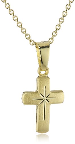 Xaana Kinder und Jugendliche-Anhänger Kreuz 12 mm matt diamantiert 8 Karat (333) Gelbgold + 925 Silberkette vergoldet AMZ0209 von Xaana