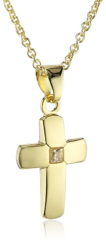 Xaana Kinder und Jugendliche-Anhänger Kreuz mit Zirkonia 12 mm 8 Karat (333) Gelbgold + 925 Silberkette vergoldet AMZ0211 von Xaana