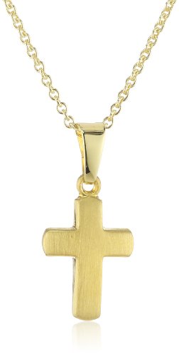 Xaana Kinder und Jugendliche Halskette Kreuz 12 mm 8 Karat (333) Gelbgold mattiert + 925 Silber Kette vergoldet 36-38 cm AMZ0197 von Xaana