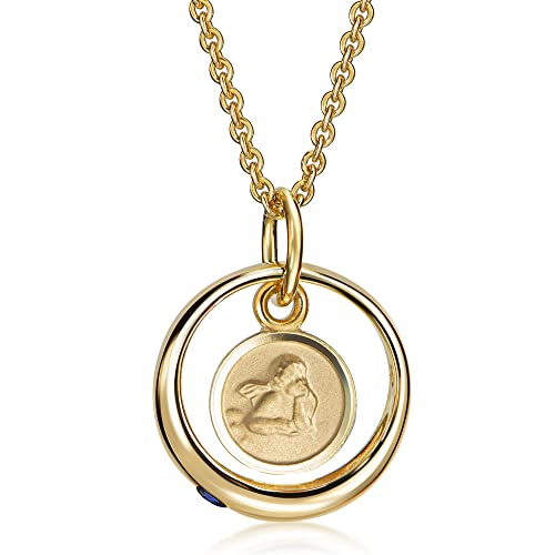 Xaana Taufkette Taufring mit sy. Safir und Schutzengel-Einhänger aus 333er Gelbgold incl. vergoldeter Silberkette 36/38cm AMZ0571 von Xaana
