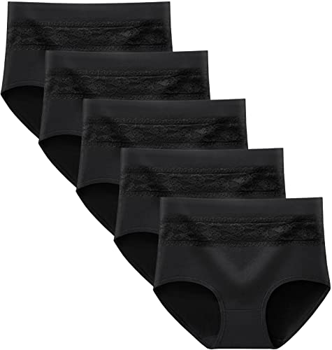 Xaanelr Damen Unterhosen Hipsters Stretch Baumwolle Hohe Taille Slips Weich Unterwäsche für Frauen Mehrpack (as3, Alpha, 4X_l, Regular, Regular, Mehrfach - A02-5er Pack Schwarz) von Xaanelr