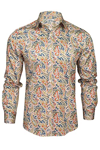 Herren Paisleymuster Langarmhemd - Slim Fit (Teal/Gold) XXL von Xact