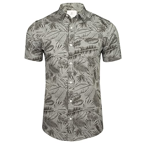 Xact Herren Baumwoll-Hawaii-Blumen-Kurzarmhemd (Kaveri - Light Grey Chambray) XXXL von Xact