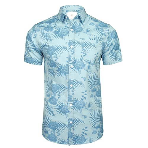 Xact Herren Baumwoll-Hawaii-Blumen-Kurzarmhemd (Yamuna - Dream Blue) L von Xact