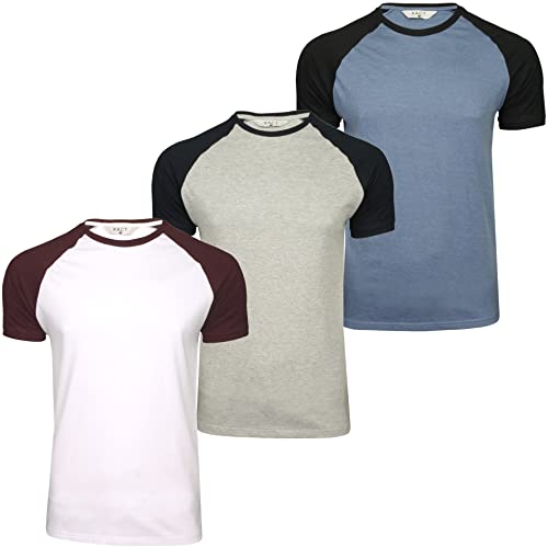 Xact Herren-Baumwoll-T-Shirts mit Raglan-Kurzarm und Rundhalsausschnitt, 3er-Pack (3-Pack - Navy/Wine/Black Raglan) XL von Xact