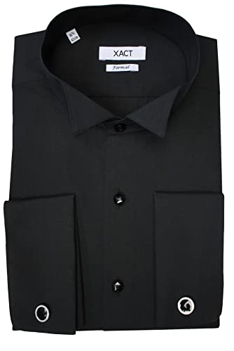 Xact Herren Formales Smokinghemd, Doppelmanschette - Manschettenknöpfe inklusive (Black - Wing Collar - Black Buttons) 47 von Xact