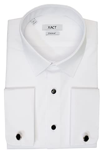 Xact Herren Formales Smokinghemd, Doppelmanschette - Manschettenknöpfe inklusive (White - Standard Collar - Black Buttons) 38 von Xact