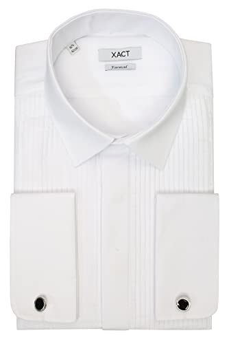 Xact Herren Formales Smokinghemd, Doppelmanschette - Manschettenknöpfe inklusive (White - Standard Collar - Pleated Fly Front) 37 von Xact