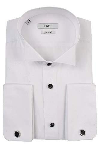 Xact Herren Formales Smokinghemd, Doppelmanschette - Manschettenknöpfe inklusive (White - Wing Collar - Black Buttons) 41 von Xact