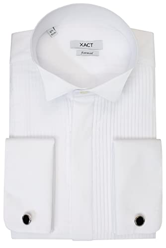 Xact Herren Formales Smokinghemd, Doppelmanschette - Manschettenknöpfe inklusive (White - Wing Collar - Pleated Fly Front) 44 von Xact