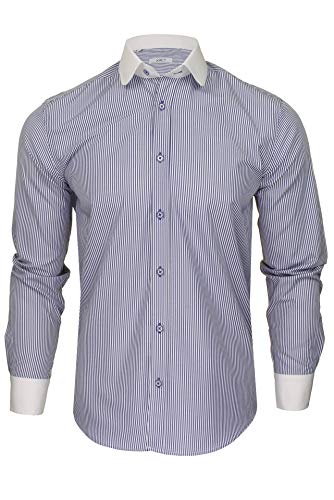 Xact Herren Freizeithemden Gestreift Polokragen Langarm (White Collar - Blue Stripe) XXL von Xact