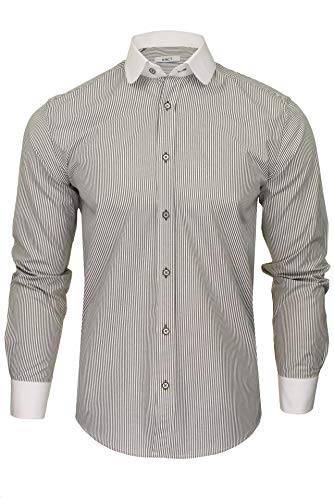 Xact Herren Freizeithemden Gestreift Polokragen Langarm (White Collar - Dark Grey Stripe) XL von Xact