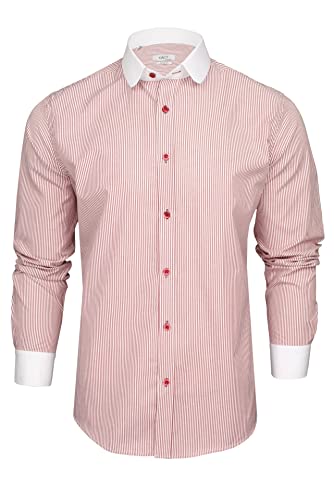 Xact Herren Freizeithemden Gestreift Polokragen Langarm (White Collar - Dark Red Stripe) XL von Xact