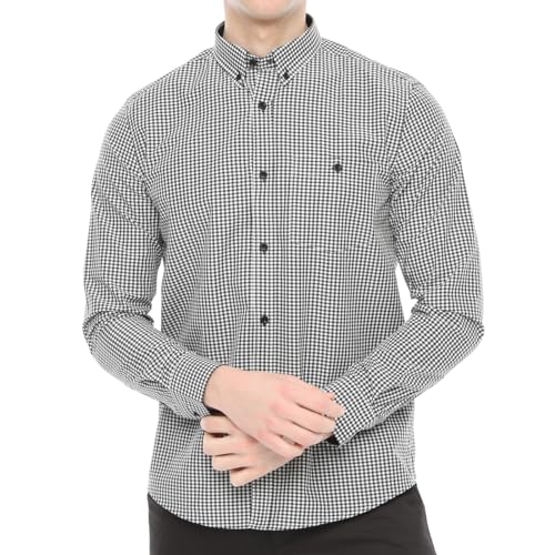 Xact Herren Freizeithemden 'Gingham' Kariert Polokragen Langarm (Black/White) M von Xact