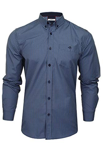 Xact Herren Freizeithemden 'Gingham' Kariert Polokragen Langarm (Denim Blue/Navy) L von Xact