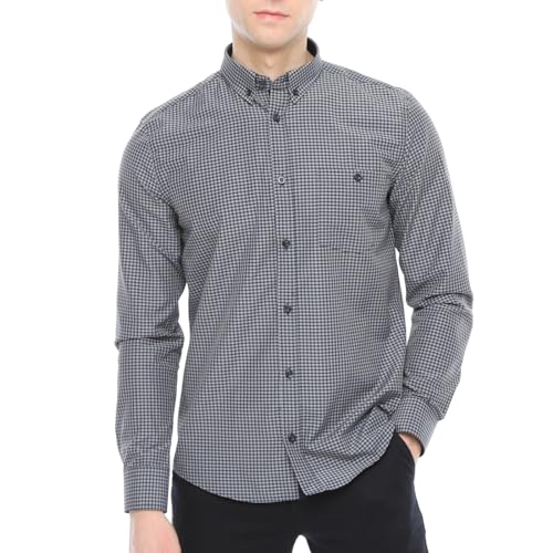 Xact Herren Freizeithemden 'Gingham' Kariert Polokragen Langarm (Grey/Navy) L von Xact