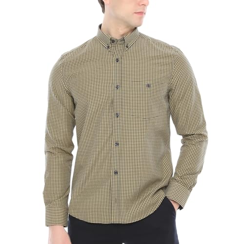 Xact Herren Freizeithemden 'Gingham' Kariert Polokragen Langarm (Mustard/Navy) M von Xact