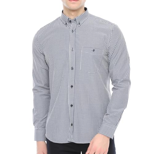 Xact Herren Freizeithemden 'Gingham' Kariert Polokragen Langarm (Navy/White) M von Xact