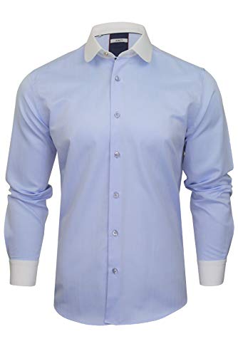 Xact Herren Freizeithemden 'Herringbone' Herringbone Polokragen Langarm (Herringbone Sky Blue) XL von Xact