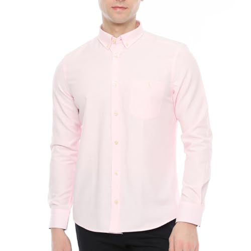 Xact Herren Freizeithemden 'Oxford' Unifarben Polokragen Langarm (Soft Pink) L von Xact