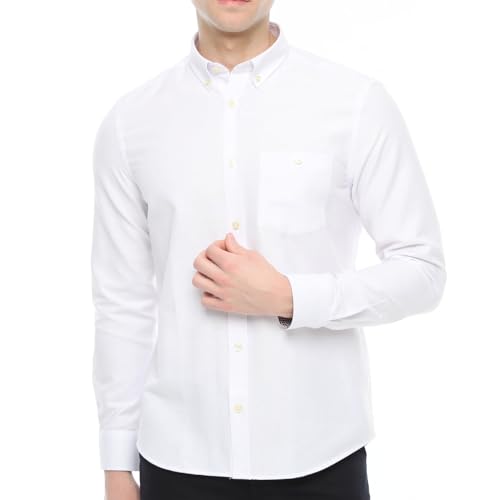 Xact Herren Freizeithemden 'Oxford' Unifarben Polokragen Langarm (White) XL von Xact