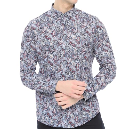 Xact Herren Freizeithemden 'Paisley' Paisley Polokragen Langarm (Blue Red) L von Xact