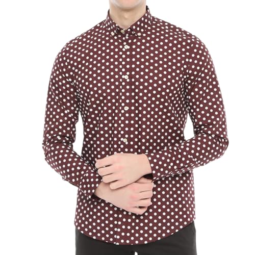 Xact Herren Freizeithemden Polka Dot Polokragen Langarm (Burgundy/White) L von Xact