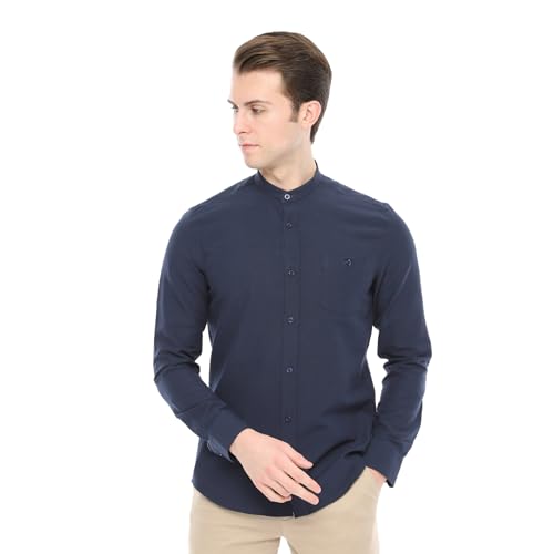 Xact Herren Freizeithemden Unifarben Polokragen Langarm (Dark Navy) M von Xact