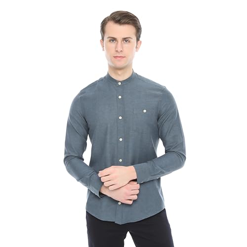 Xact Herren Freizeithemden Unifarben Polokragen Langarm (Denim Blue) XL von Xact