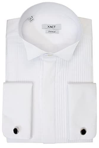 Xact Herren Formales Smokinghemd, Doppelmanschette - Manschettenknöpfe inklusive (White - Wing Collar - Pleated Fly Front) 38 von Xact