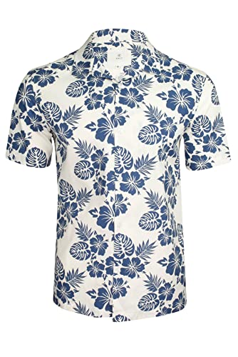 Xact Herren Hemd mit kubanischem Kragen und kurzen Ärmeln, Hawaiianisches Muster (Chambal - Bright White) L von Xact